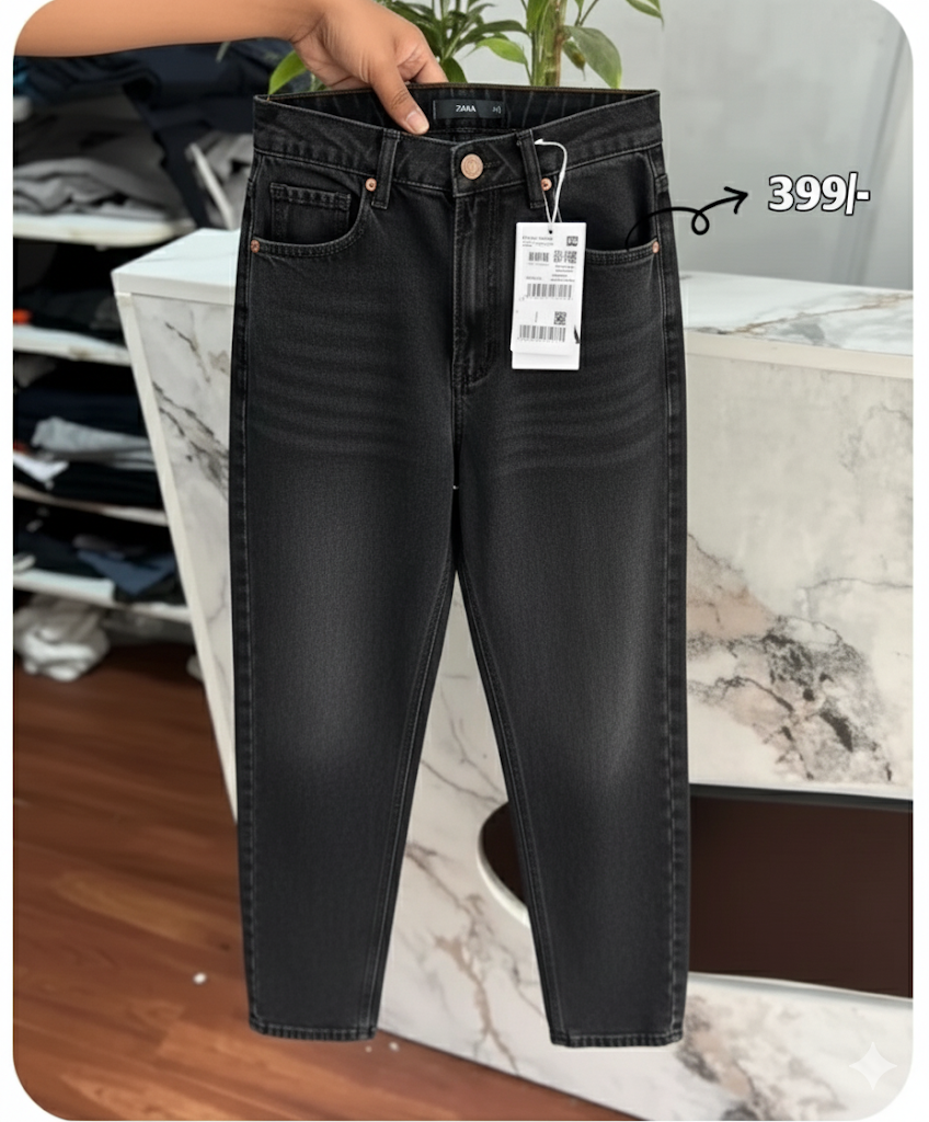 Black baggy jeans for women, comfortable loose-fit denim, stylish black high-waisted baggy jeans