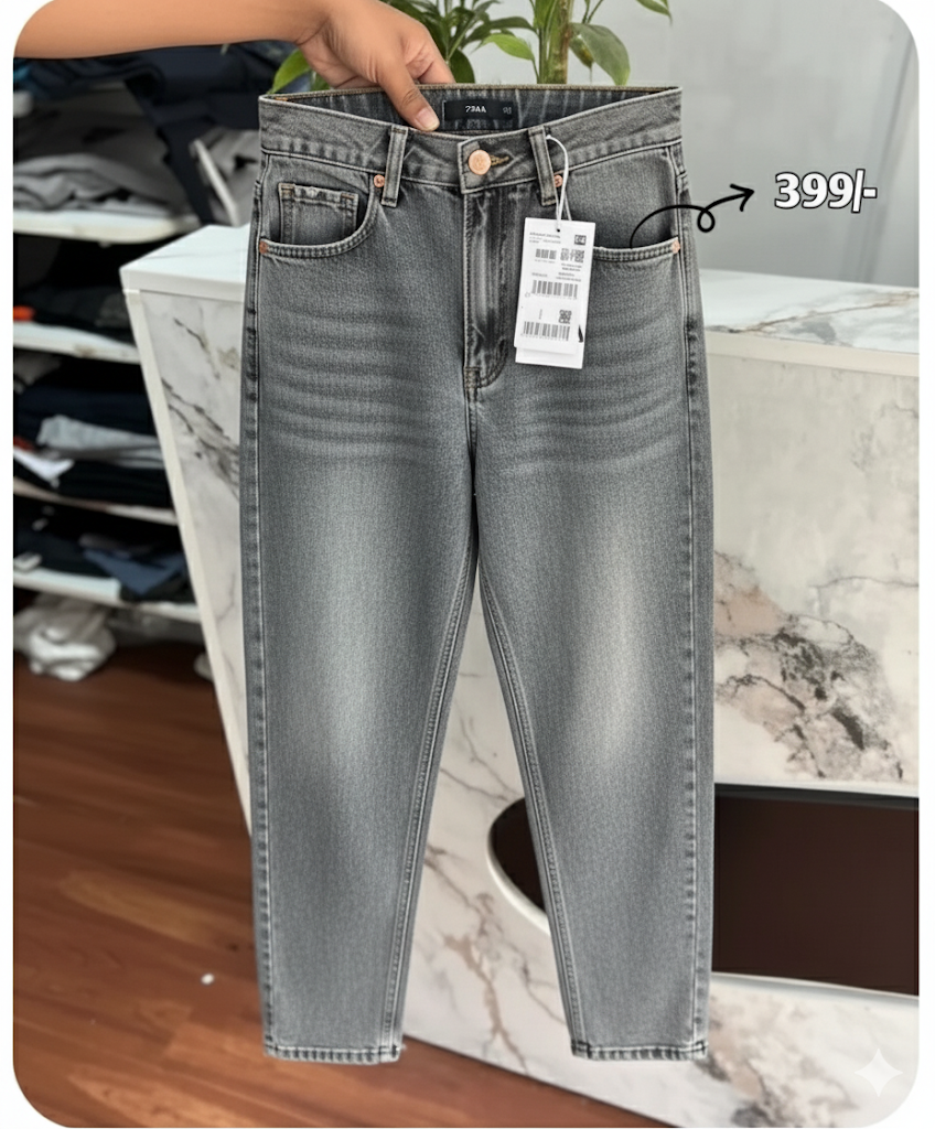 Grey baggy jeans for a minimalist look, sophisticated grey denim pants, modern loose-fit grey jeans