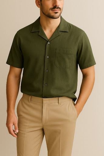 Olive Green Shirt with Beige Chinos