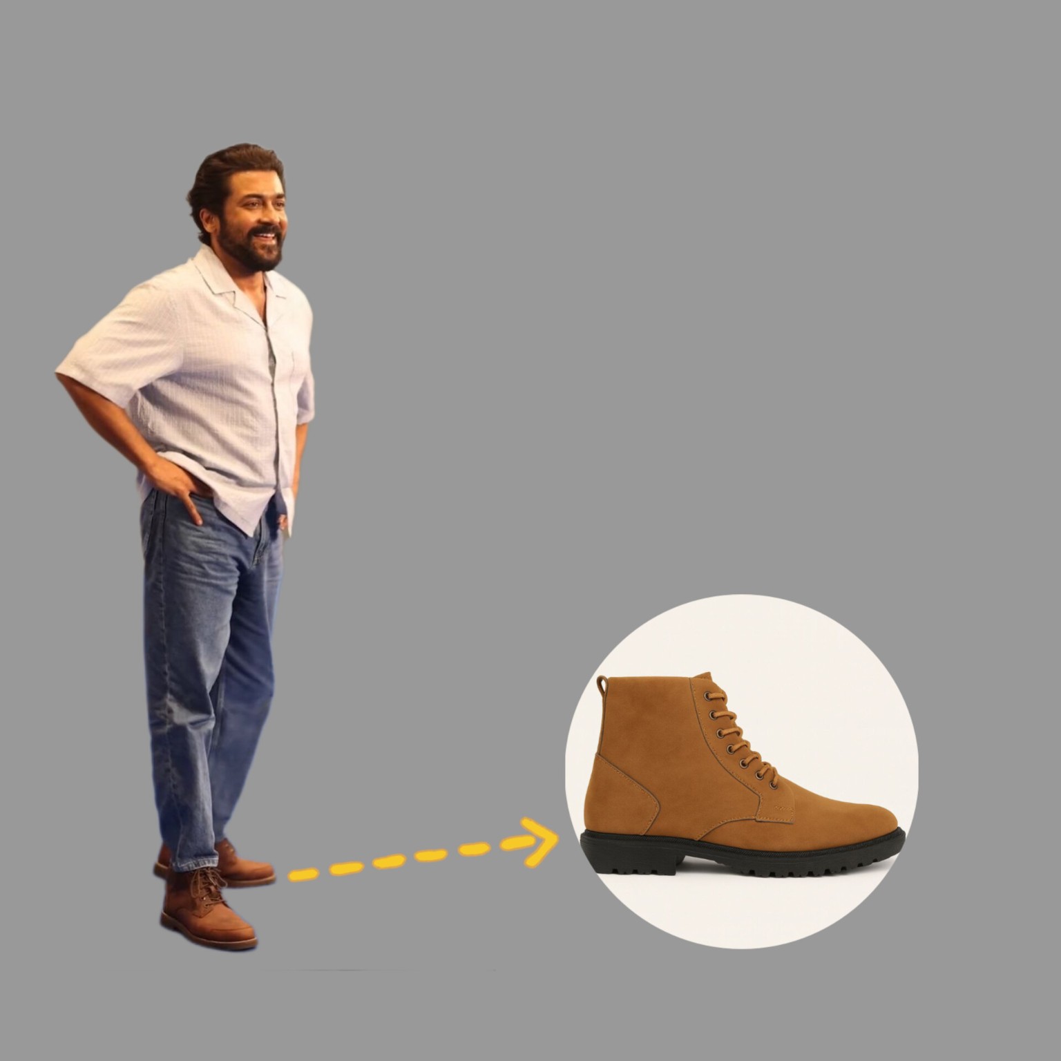  Suriya Outfit के टैन लेदर बूट्स
